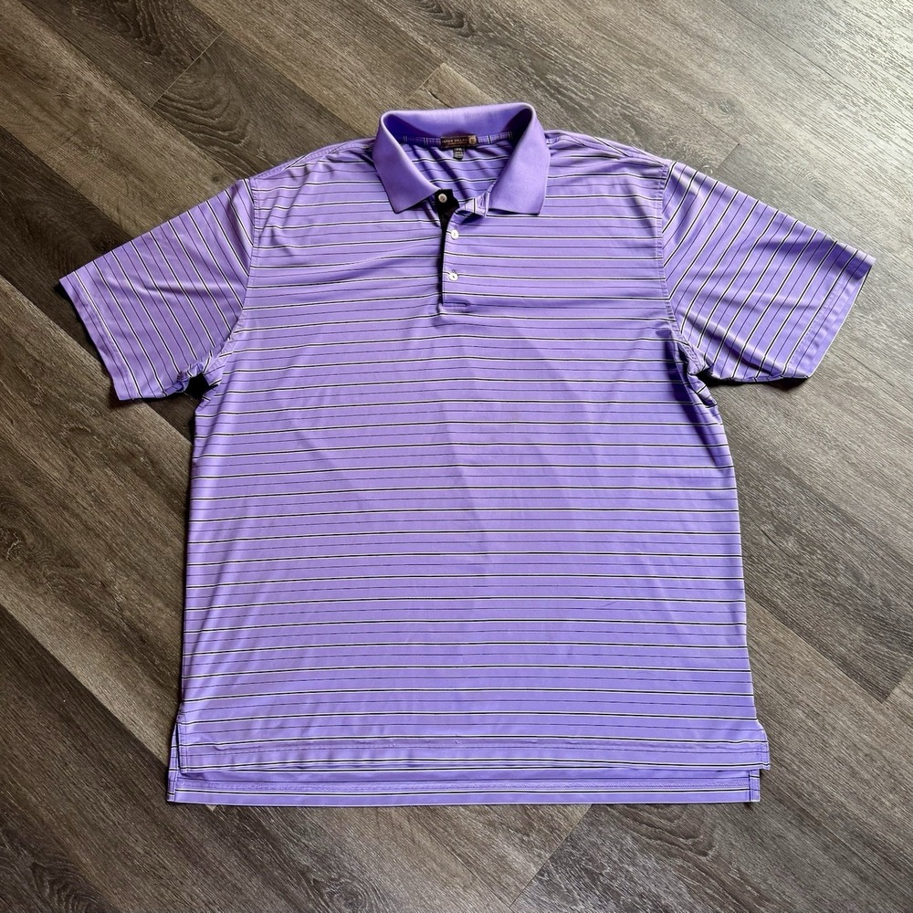 Peter Millar 2XL Striped Black & White Purple Polo Shirt Summer Comfort